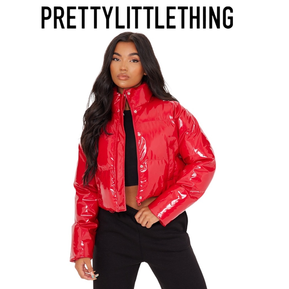 ⤵️🆕PRETTY LITTLE THING Red Vinyl Bubble Puffer Jacket